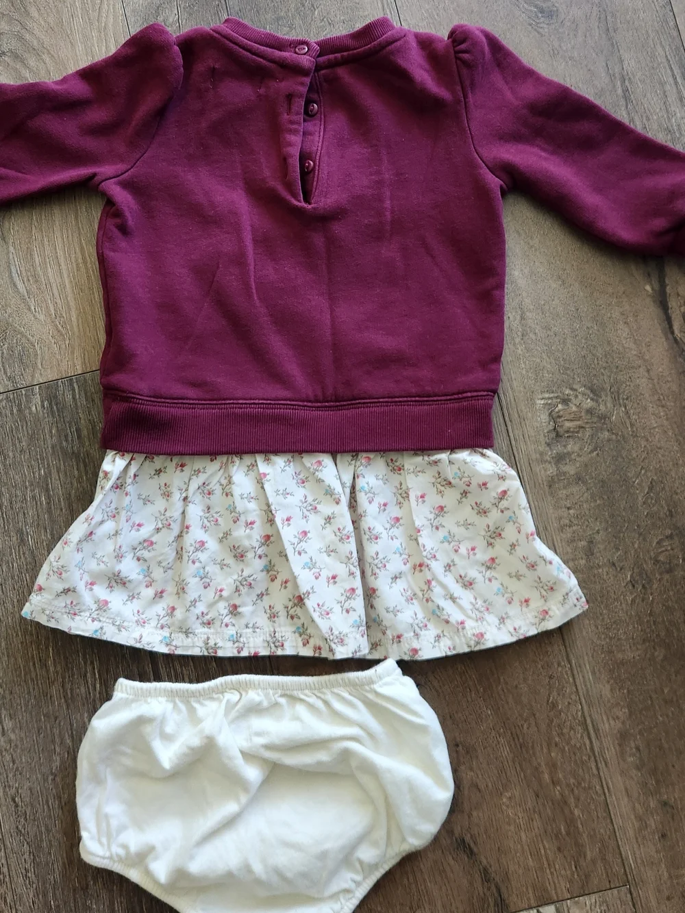 Kids Maroon Layered Dress Top with Floral Skirt and White Bloomers